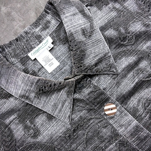Coldwater Creek Jackets & Blazers - Coldwater Creek Button Jacket Women L Gray Floral Paisley Beaded Velvet Tapestry